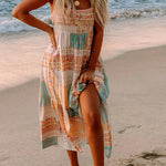 Multicolor Boho Patchwork Print Square Neck Sundress