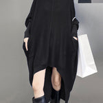 Batwing Sleeves High-Low Pockets Solid Color High-Neck Midi Dresses Sweater Dresses