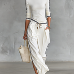 Women's Sports Half-high-neck Long-sleeved T-shirt Drawstring Wide-leg Pants Two-piece Set