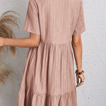 A-Line Loose Pleated Solid Color Split-Joint V-Neck Mini Dresses