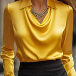 Temperamental Printed Simple Shirt Collar Ladies Top
