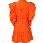 A-Line High Waisted Buttoned Pleated Ruffled Solid Color Tied Waist Lapel Mini Dresses
