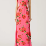 Cheongsam Style Rose Floral Print Tiered Flare Sleeve Stretch Maxi Dress