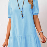 Solid Color Loose Waist Cotton Linen Round Neck Dress