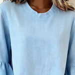 Women'S Solid Color Round Neck Flared Sleeve Top