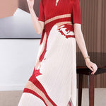 A-Line Loose Figure Pleated V-Neck Midi Dresses