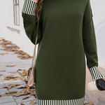 Long Sleeves Loose Contrast Color Split-Joint Mock Neck Mini Dresses Sweater Dresses