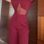 Vita Mesh Patchwork High Neck Wide Sleeve Bodysuit and High Rise Pocket Slit Pants Set