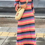 Striped contrast v-neck knitted dress