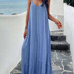 Loose Sleeveless Pleated Solid Color Split-Joint Spaghetti-Neck Maxi Dresses