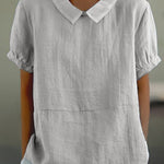 Blue Plain Short Sleeve Round Neck Top