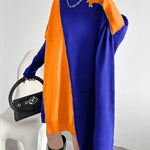 Batwing Sleeves Hipster Asymmetric Contrast Color Split-Joint High-Neck Midi Dresses Sweater Dresses