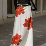 A-Line Loose Flower Print No Belt Skirts Bottoms