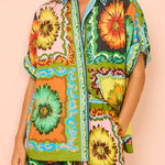 Loose casual shorts fashionable versatile printed daisy flower linen two-piece suit