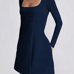 A-Line Bodycon Solid Color Zipper Square-Neck Mini Dresses