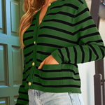 Casual Daily Stripe Buttons Weave O Neck Outerwear