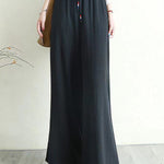 Artistic Ramie Cotton Drawstring Elasticity Loose Wide-Leg Pants