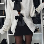 Bow Slit Back Round Neck Sweater