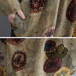 Artistic Retro Loose Long Sleeves Printed Round-Neck Maxi Dresses