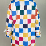 Long Sleeves Loose Buttoned Contrast Color Plaid Tied Stand Collar Blouses&Shirts Tops