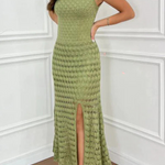 Copacabana Beach Knit Texture Backless Slit Stretch Maxi Dress