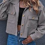 Flap Pockets Turn Down Collar Corduroy Shacket