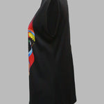 Cap Sleeve Loose Multi-Colored Printed High-Neck T-Shirts Tops