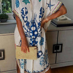 Unique Lobster Ocean Print Shirt Midi Dress