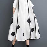 A-Line Half Sleeves Buttoned Pockets Polka-Dot Split-Front Split-Joint Lapel Midi Dresses Shirt Dress