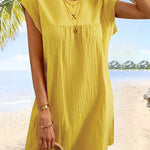 Cap Sleeve Loose Pleated Solid Color Round-Neck Mini Dresses