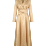 A-Line High Waisted Pleated Solid Color V-Neck Maxi Dresses