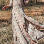 Beautiful Printed V-Neck Long Sleeve Maxi Dress