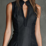 Vintage Boho Faux-Denim Panel Dress In Dark Ash Grey