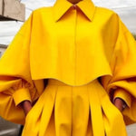 Long Sleeves Loose Buttoned Pleated Solid Color Lapel Blouses&Shirts Tops