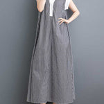 Cap Sleeve Loose Buttoned Striped Lapel Maxi Dresses Shirt Dress