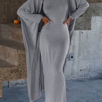 Long Sleeves Solid Color Round-Neck Inner Dress + Bodycon Outerwear Two Pieces Set