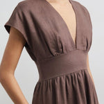 Della Linen Blend Short Sleeve Fitted Waist Maxi Dress