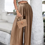 High Waist Casual Pants Drape Pleated Wide Leg Trousers