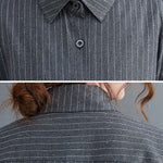 Loose Striped Gauze Split-Joint Lapel Long Dress