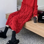 Long Sleeves Loose Solid Color Split-Joint Tasseled V-Neck Midi Dresses Sweater Dresses