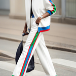 Column Contrast Color Pockets Striped Casual Pants Bottoms Trousers