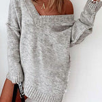 Exposed Seam V Neck Slouchy Sweater
