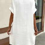 Loose Short Sleeves Pleated Split-Joint Lapel Mini Dresses Shirt Dress