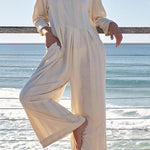Multicolor loose round neck casual wide leg jumpsuit