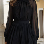 Sheer Chiffon High-Neck Long Sleeve Mini Dress