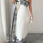 Batwing Sleeves Loose Asymmetric Elasticity Flower Print Pleated One-Shoulder Maxi Dresses