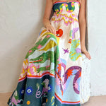 Feel Effortlessly Linen Blend Unique Print Smocked Back Midi Dress