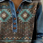 Women'S Casual Color-Block Printed Patchwork Pullover Sweatshirt