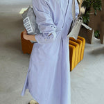 Long Sleeves Loose Asymmetric Solid Color Lapel Shirt Dress