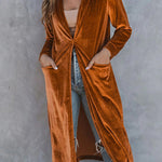 Casual Velvet Lapel Pocket Long Coat